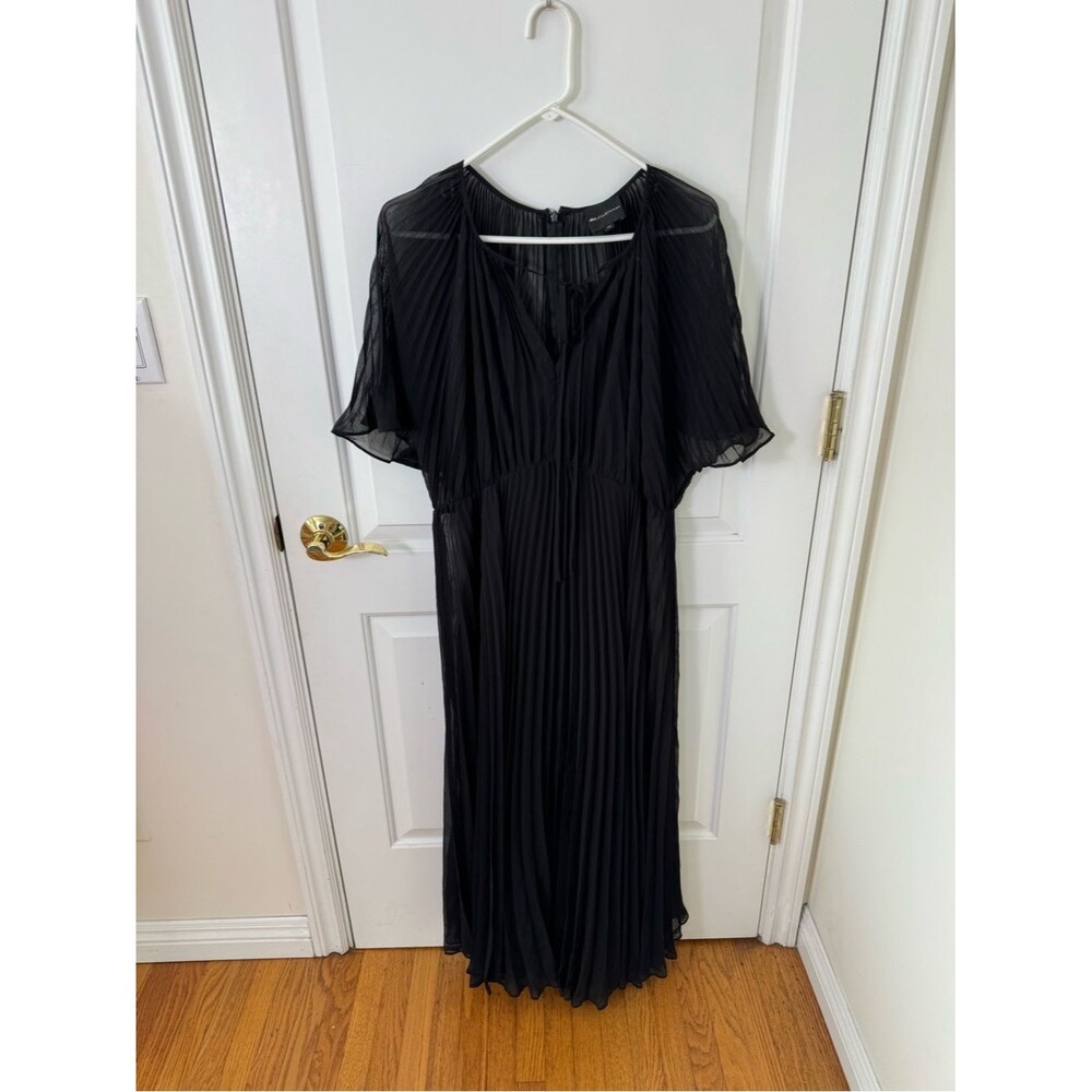 Jill Jill Stuart Anthropologie Black Sleeves Pleated Maxi Dress Elegant Size 14